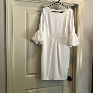 Laundry By Shelli Segal White Sheath Dress with Bishop Sleeves
